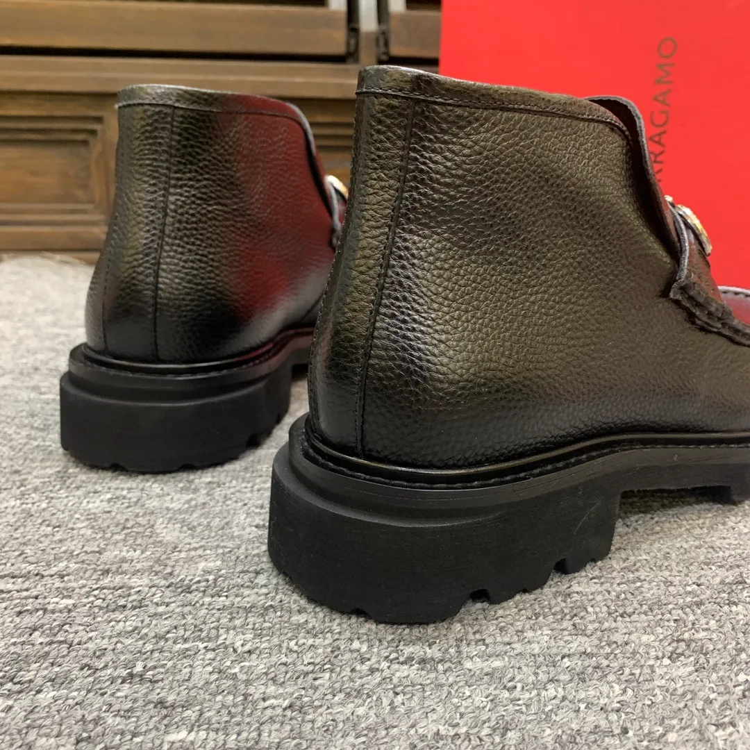 Men's shoes 💰960 🎁🎁🎁😈【Ferragamo】Men's high-top boots, the latest hot style, 1:1 original purchase quality, top quality, imported cowhide for the uppers, imported cowhide for the lining and feet, with original lightweight foam outsole, matching code 39-44, (38, 45 custom-made, non-refundable),